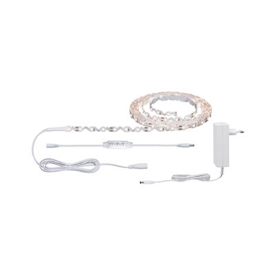 Weißes LED-Lichtband mit Netzteil und Fernbedienung für flexible Raumbeleuchtung