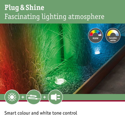 LED ground lights with RGBW and tunable white for smart colour and white tone garden lighting