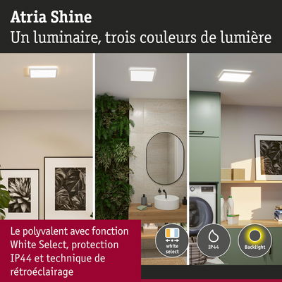 Atria Shine luminaire LED avec trois couleurs de lumière, protection IP44 et fonction White Select pour éclairage polyvalent