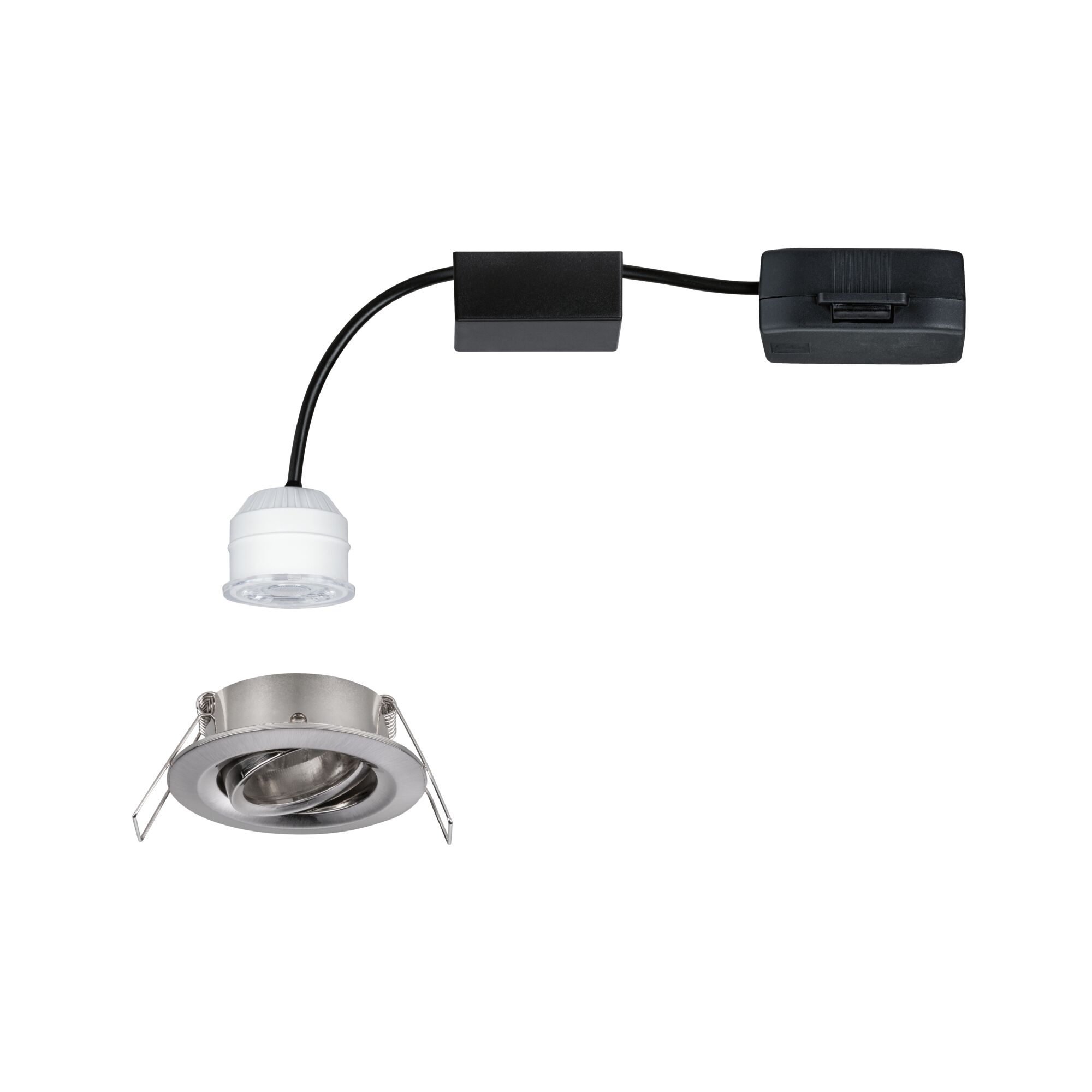 Boîtier de spot LED encastré rond en acier inoxydable brossé avec module LED blanc et câble noir