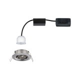 Rund indbygnings-LED-spot i børstet rustfrit stål med hvid LED-modul og sort kabel