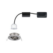 Rundes Einbau-LED-Spotgehäuse aus gebürstetem Edelstahl mit weißem LED-Modul und schwarzem Kabel