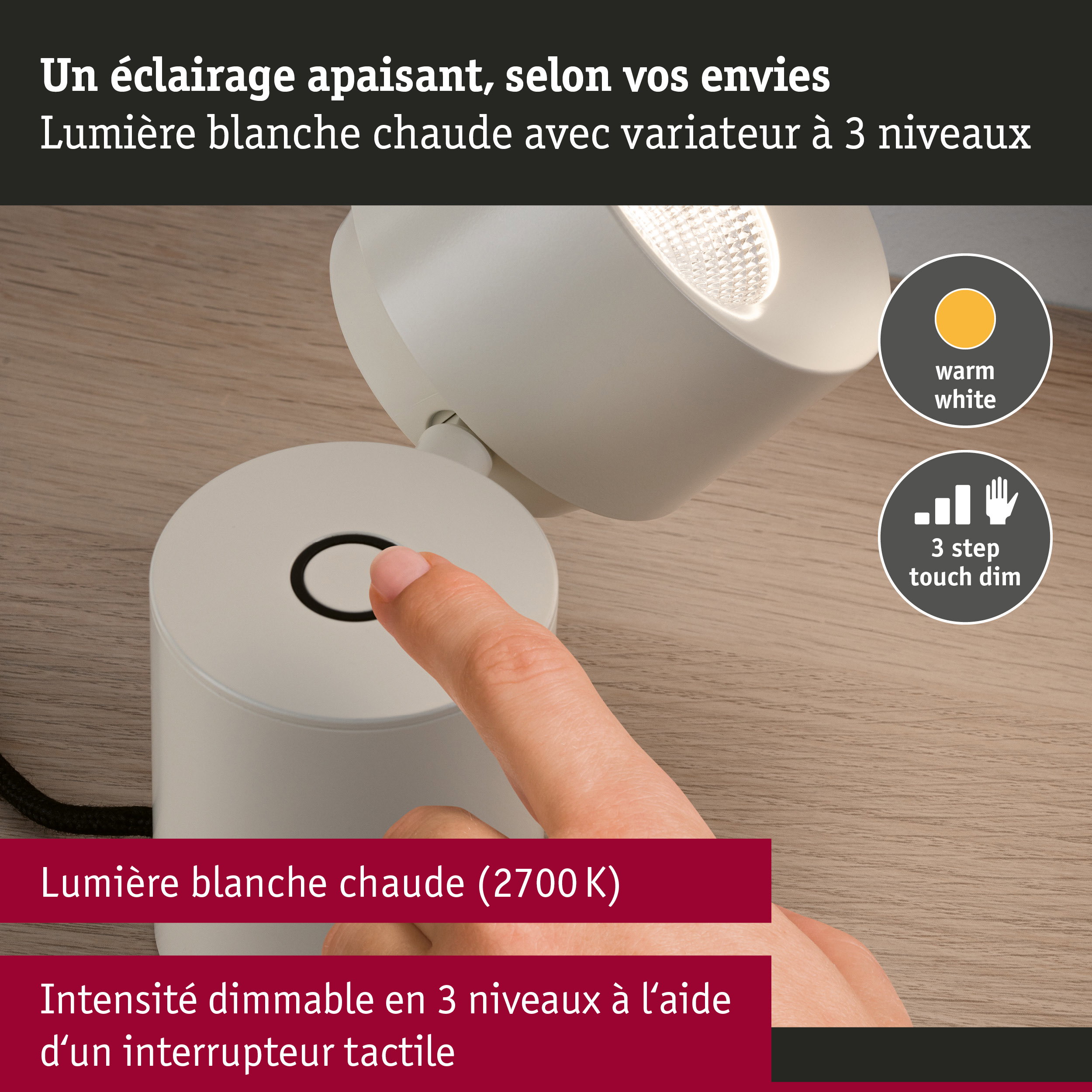 Lampe à poser LED 3-Step-Dim Pane 2700K 328lm 3W Crème
