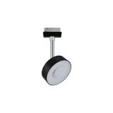 Black LED spotlight with round lamp and silver rod for modern indoor lighting