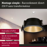 Spot encastré noir avec anneau intérieur doré pour raccordement direct 230 V sans transformateur