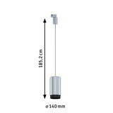 Moderner silberner Aluminium-Pendelleuchter mit schwarzem Rand, 185,2 cm lang, 14 cm Durchmesser