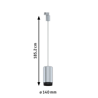 Moderner silberner Aluminium-Pendelleuchter mit schwarzem Rand, 185,2 cm lang, 14 cm Durchmesser