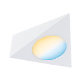 Dreieckige weiße LED-Wandleuchte mit warmweißem und kaltweißem Licht für moderne Innenräume