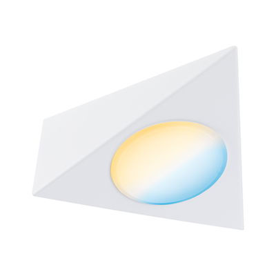 Dreieckige weiße LED-Wandleuchte mit warmweißem und kaltweißem Licht für moderne Innenräume