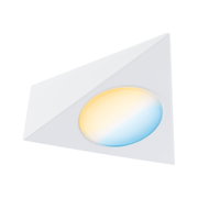 Dreieckige weiße LED-Wandleuchte mit warmweißem und kaltweißem Licht für moderne Innenräume