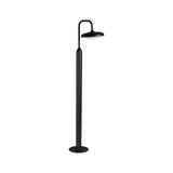 Lampadaire extérieur noir en métal avec abat-jour rond et diffuseur blanc pour éclairage de jardin