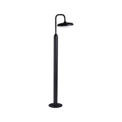 Lampadaire extérieur noir en métal avec abat-jour rond et diffuseur blanc pour éclairage de jardin