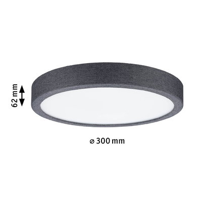 Runde Deckenleuchte mit grauem Stoffrand und weißem Diffusor, 300 mm Durchmesser, LED Wohnzimmerlampe
