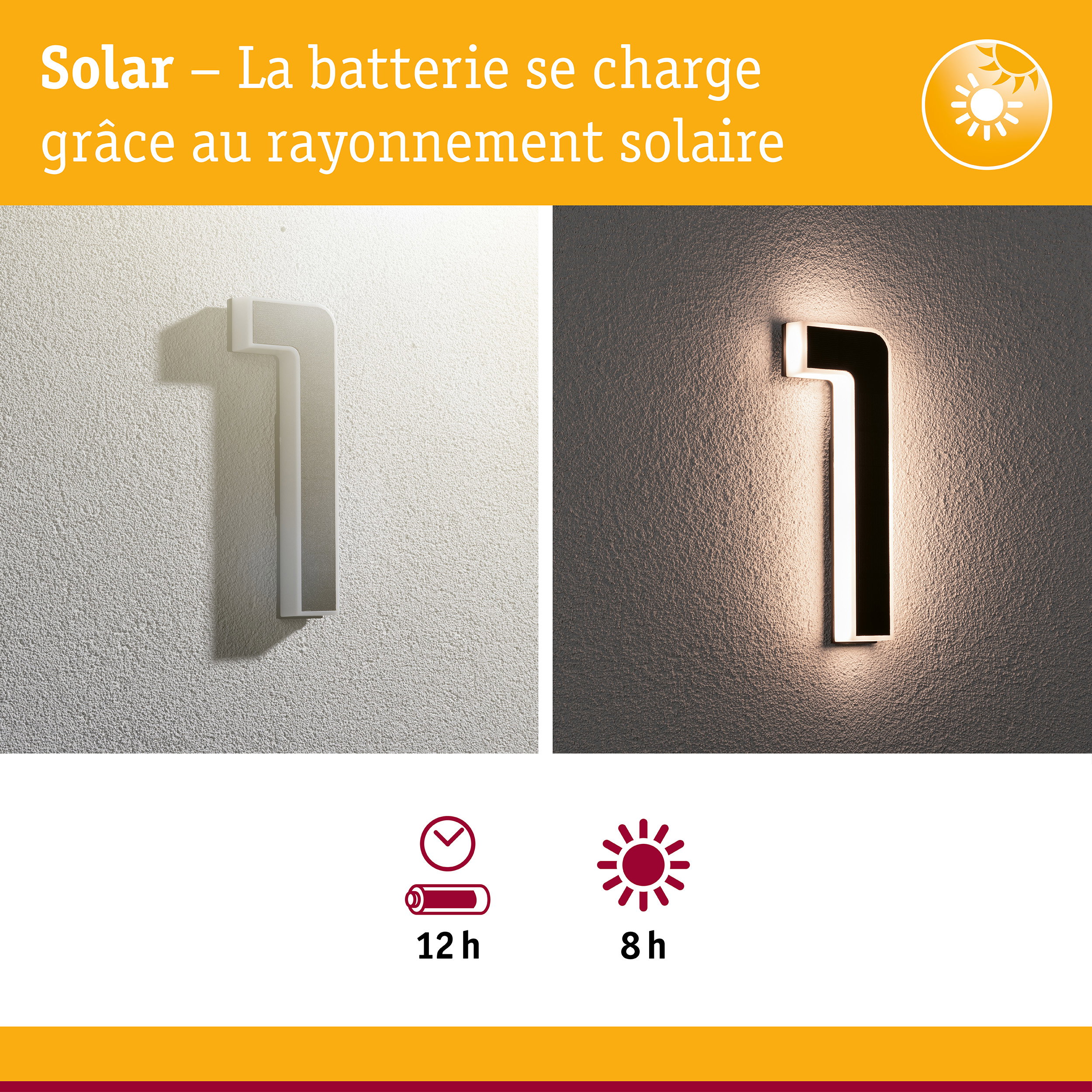 Applique murale blanche solaire au design moderne, éclairage extérieur économique avec batterie rechargeable