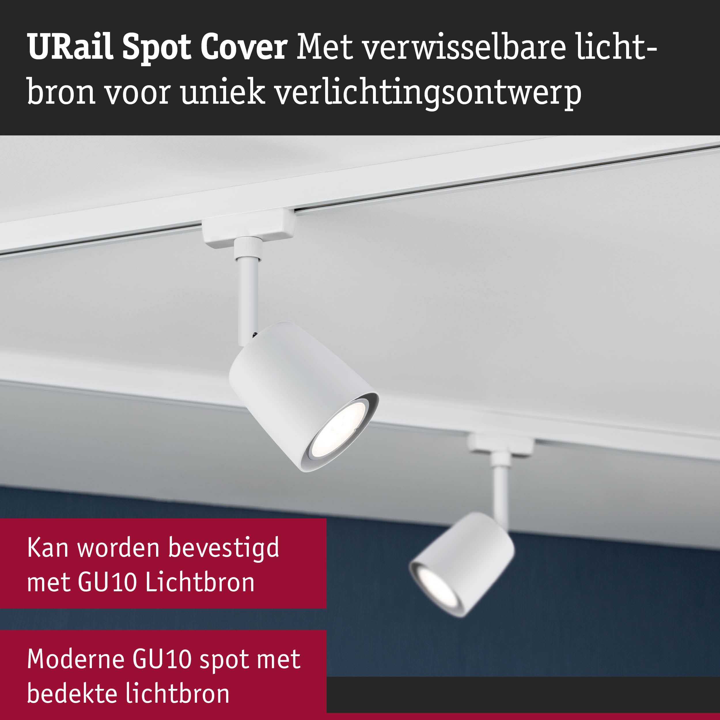 Witte metalen URail Spot Cover met verwisselbare lichtbron voor moderne GU10 spots
