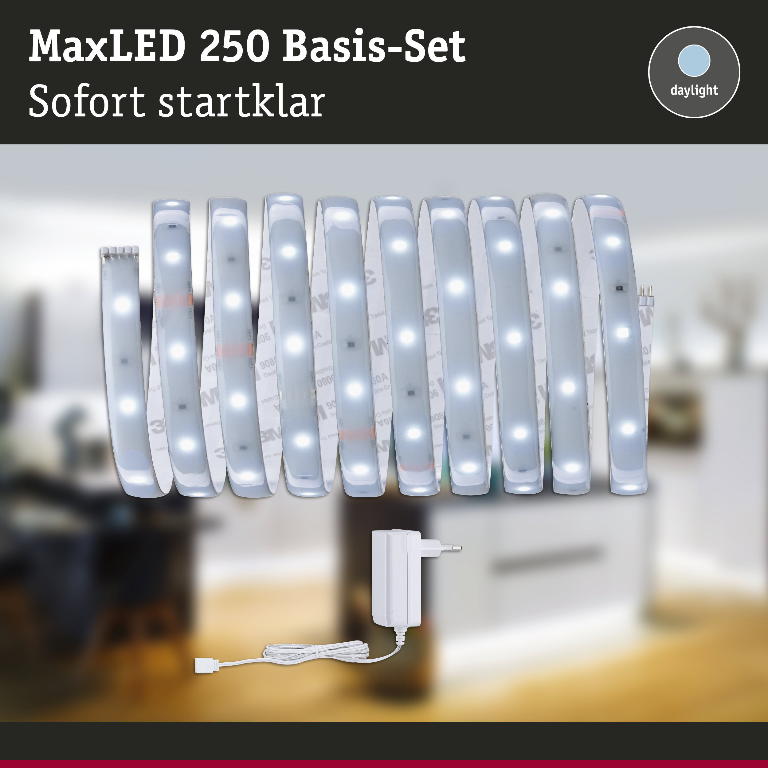 MaxLED 250 Basis-Set mit flexiblen weißen LED-Lichtstreifen und Netzteil für Tageslichtbeleuchtung