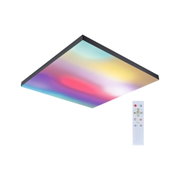 Rectangular LED ceiling light with black frame and multicolour lighting controlled by remote