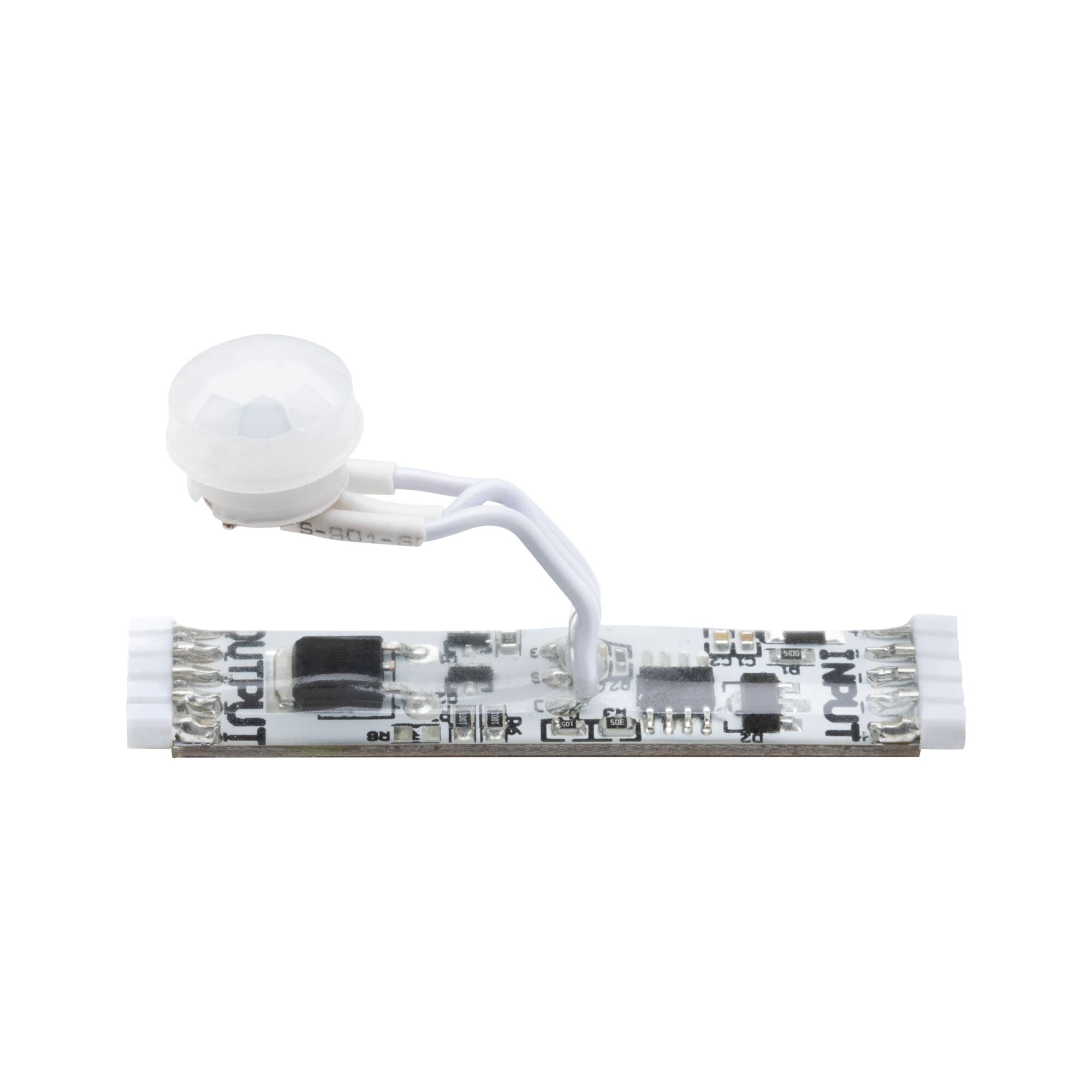 Capteur de mouvement LED blanc avec boîtier en plastique transparent et câbles pour contrôle d'éclairage