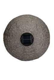 Ronde grijze papieren solar lamp met fijn uitgesneden patroon en metalen ophangbeugel