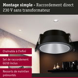 Spot encastré noir avec réflecteur argenté et raccord GU10 pour 230 V sans transformateur