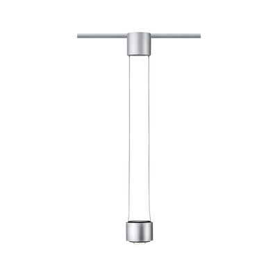 Moderner silberner LED-Pendelleuchte aus Metall mit minimalistischer Form für Schienensystem.