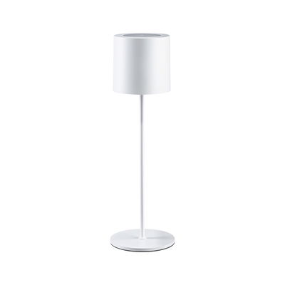 Moderne witte metalen tafellamp met cilindrische kap voor stijlvolle woonverlichting