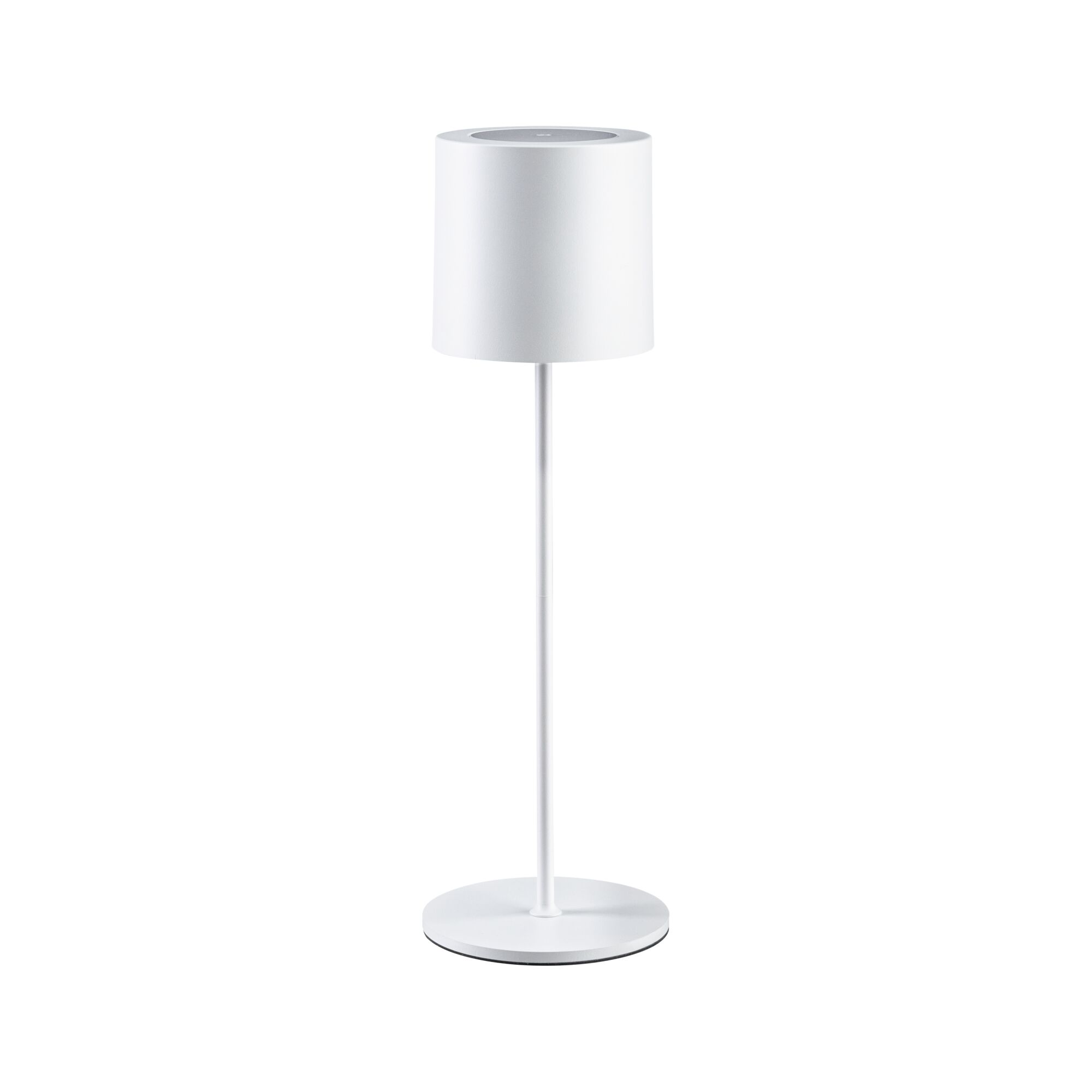 Modern white metal table lamp with cylindrical shade for stylish home lighting