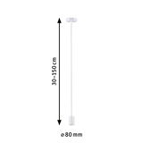 White plastic pendant cable 30-150 cm long with 80 mm diameter for LED lighting fixtures