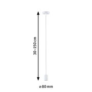White plastic pendant cable 30-150 cm long with 80 mm diameter for LED lighting fixtures