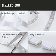 MaxLED 500 LED strip with 72 LEDs/m, adhesive backing, cuttable every 8.3 cm, easy to connect