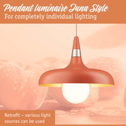 Matte orange Luna Style pendant lamp with metal ring and energy-saving LED bulb for home lighting