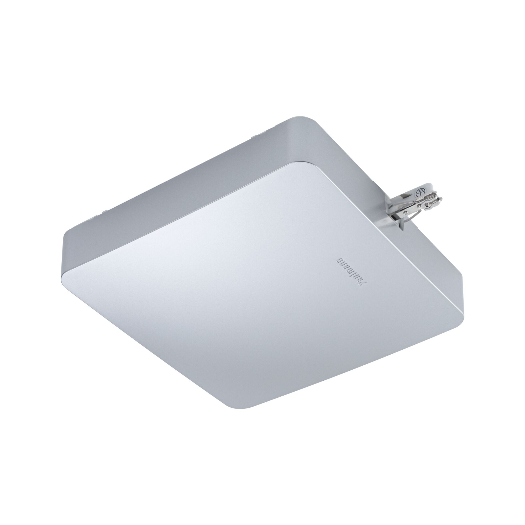 Quadratischer LED-Deckenstrahler aus silbernem Aluminium mit Clip-Halterung für moderne Beleuchtung
