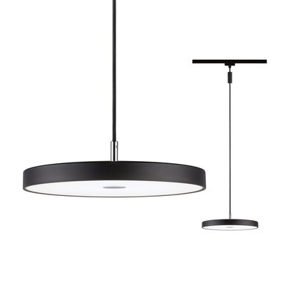 Suspension LED ronde noire avec diffuseur blanc pour éclairage intérieur moderne