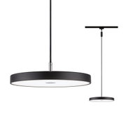 Round black LED pendant light with white diffuser for modern indoor lighting
