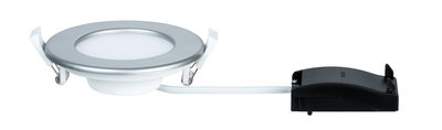 Rond zilverkleurig LED-inbouwpaneel met witte diffuser en zwarte driver voor energiezuinige verlichting