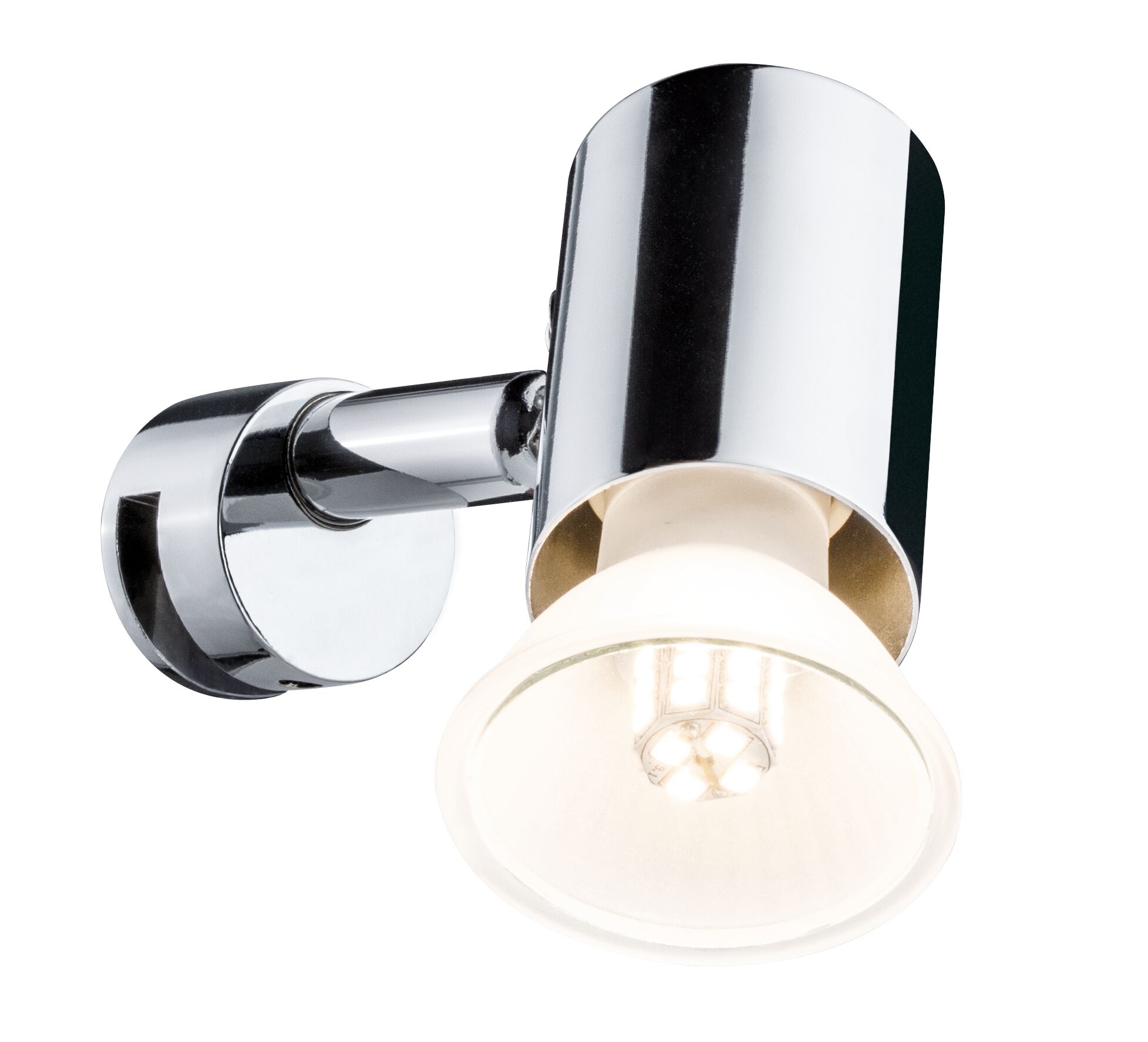 Modern wall spotlight in chrome metal with LED bulb for focused lighting in interiors