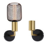 Moderne Wandlampe mit goldfarbenem Metallarm und schwarzem Gitterschirm für stilvolle Beleuchtung