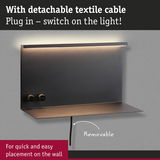 Modern black wall light with detachable textile cable and LED strip for easy wall mounting