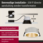 Witte inbouwspot met gouden binnenkant, 55 mm inbouwdiepte, eenvoudige 230 V directe aansluiting