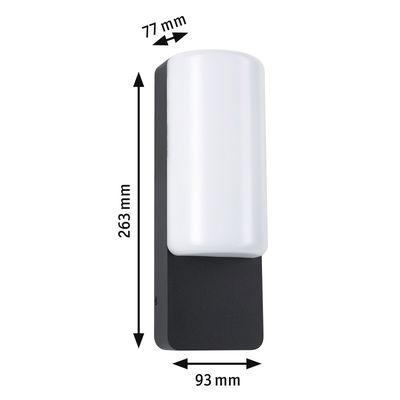 Black wall light with white plastic shade, dimensions 263x93x77 mm, modern LED lighting fixture