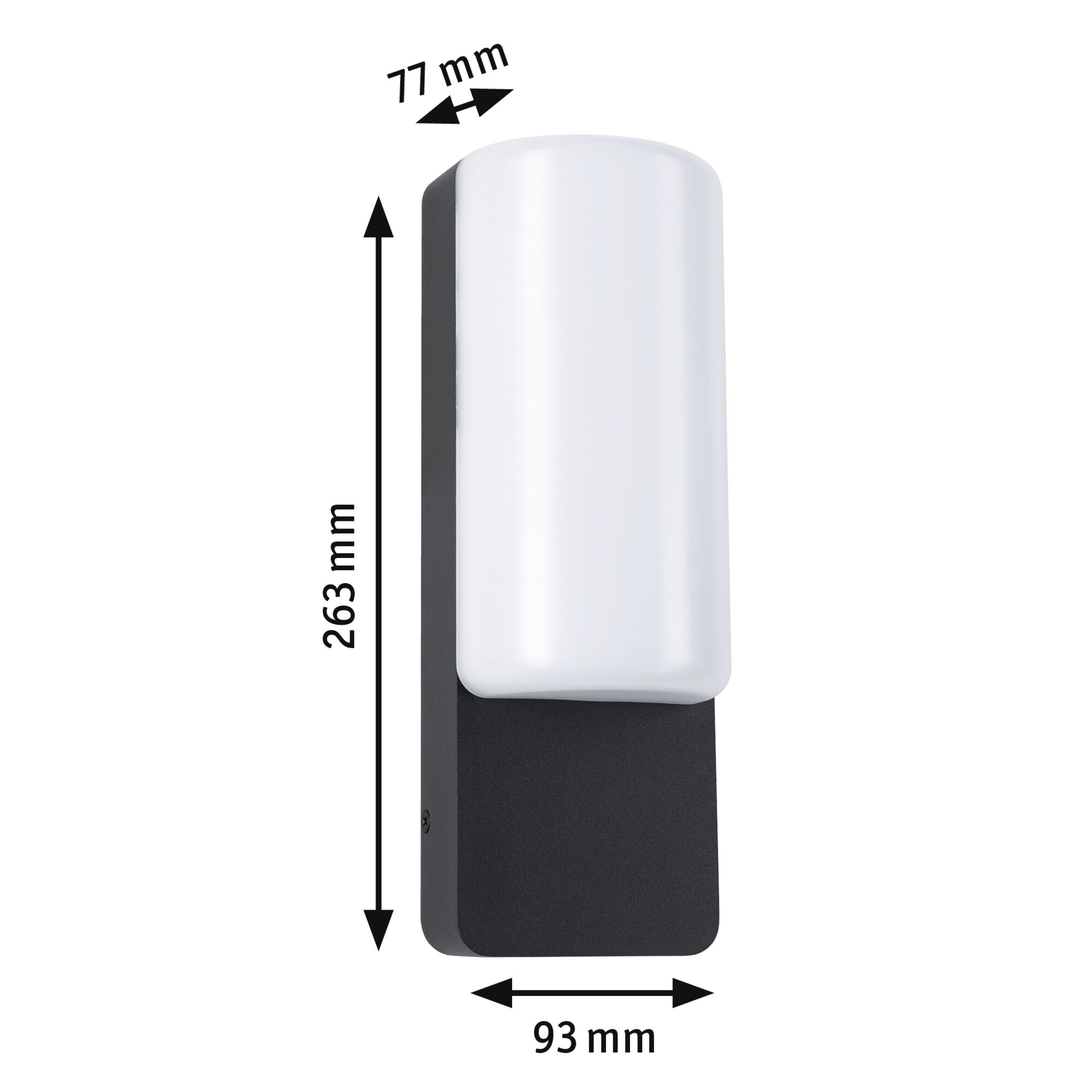 Schwarze Wandlampe mit weißem Kunststoffschirm, Maße 263x93x77 mm, moderne LED-Beleuchtung