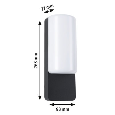 Schwarze Wandlampe mit weißem Kunststoffschirm, Maße 263x93x77 mm, moderne LED-Beleuchtung