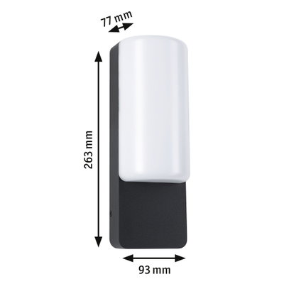 Applique murale noire avec abat-jour en plastique blanc, dimensions 263x93x77 mm, éclairage LED moderne