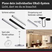 Modulares URail-Schienensystem in Schwarz und Weiß mit Spots und Pendelleuchten für flexible Raumbeleuchtung