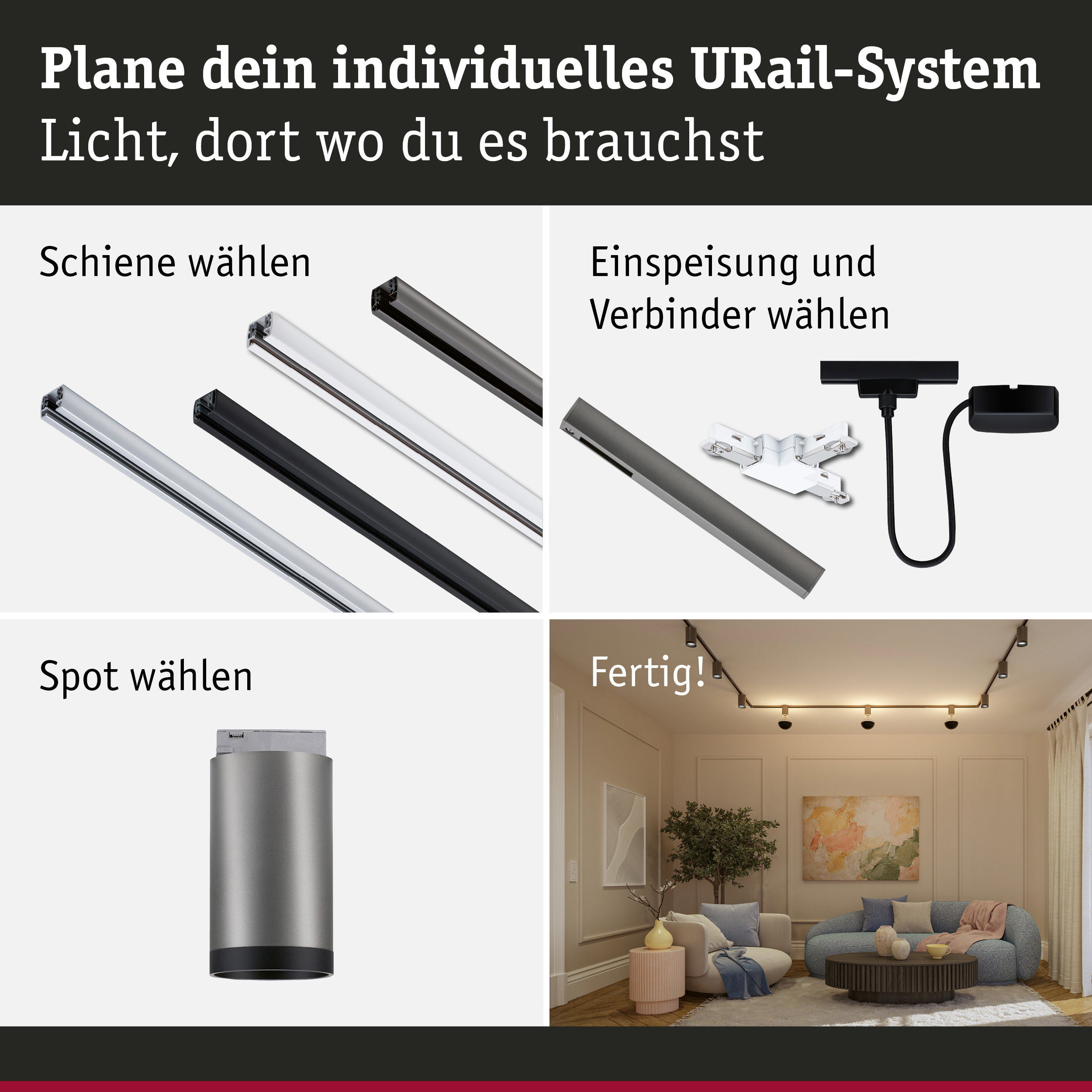 URail Schienenspot Tube GU10 max. 10W dimmbar 230V Titanium
