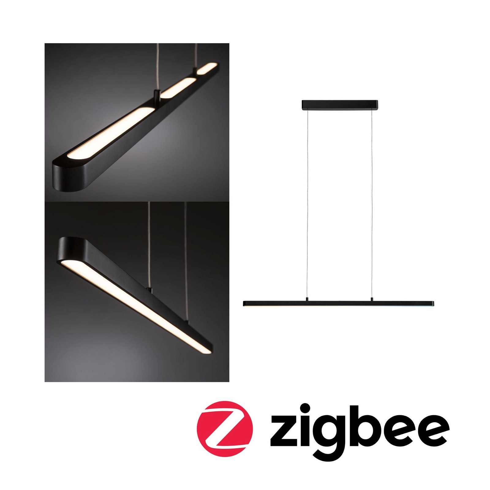 Luminaire en suspension LED Smart Home Zigbee 3.0 Lento Tunable White 3x2100lm 3x13,5W Noir mat gradable