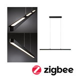 Black metal LED pendant light with warm white illumination and slim design for modern interiors