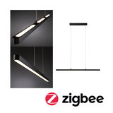 Suspension LED noire en métal avec lumière blanc chaud et design fin pour intérieurs modernes