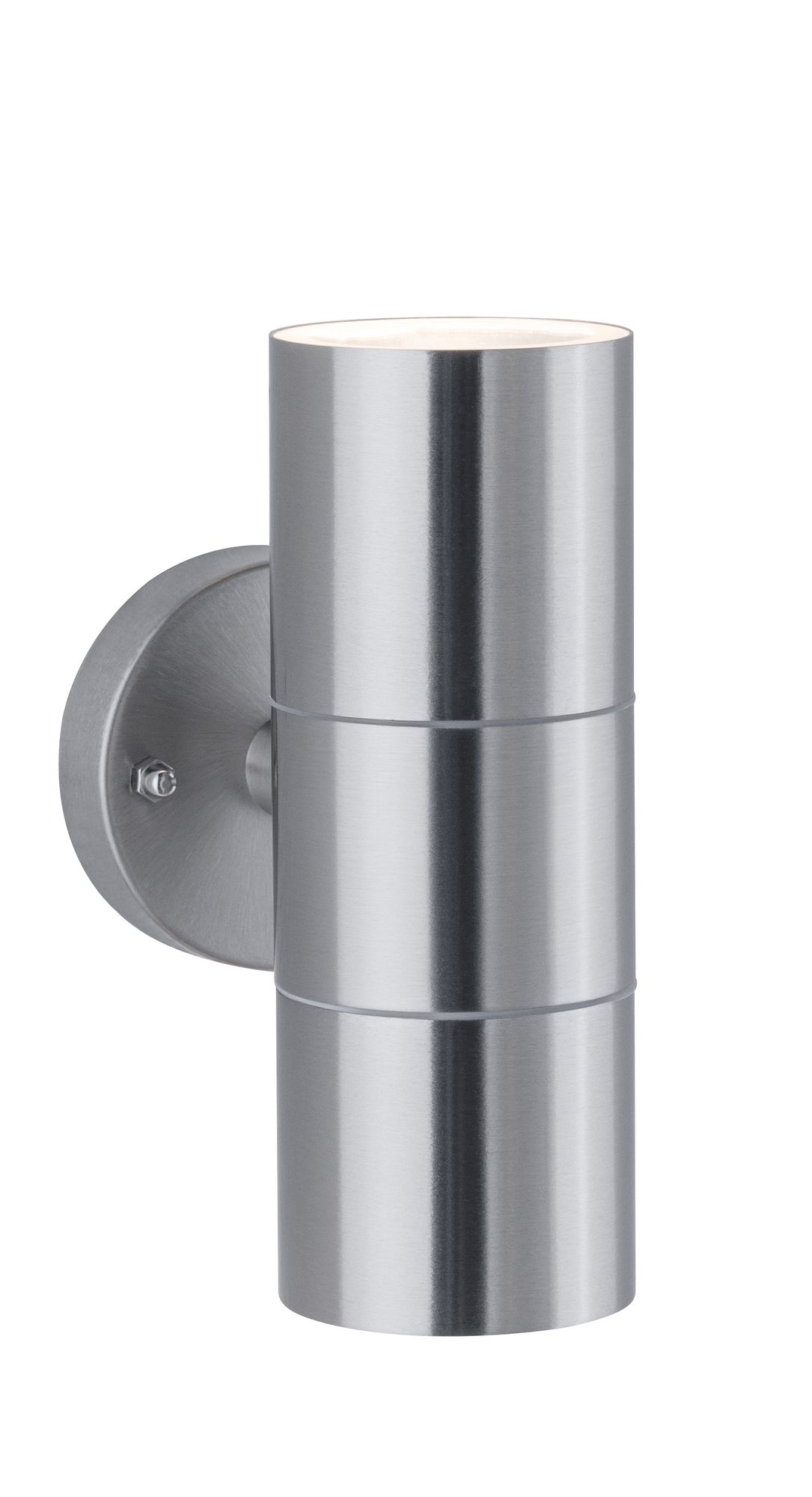 Moderner Edelstahl-Wandleuchter in Silber mit zylindrischem Design für Außenbeleuchtung