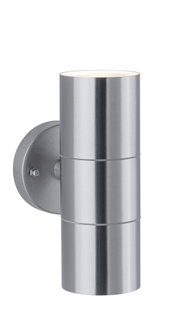 Moderner Edelstahl-Wandleuchter in Silber mit zylindrischem Design für Außenbeleuchtung